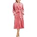 Produktbild MRULIC Damen Bademantel Prato Mit V-Kragen Größen Winter Verlängert Plüsch Schal Langarm Robe Fleece Mantel Tasche Kuschelfleece Kapuze Flanell(A-Rot,M)