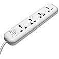 Elcom- Universal Power Strip, 4 Sockets with Illuminated Switch, White Color 250V, Fuse, Surge Protector, Fire Resistant & 1.8m Wire, Extension Box for Home appliances with 2 Year Warranty