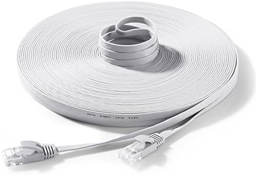 Hexagon Network - Ethernet Cable Cat6 Flat 100ft White, Network Cable Cat 6 Flat Slim Ethernet Patch Cable, Internet Cable With Snagless RJ45 Connectors - 100 Feet White