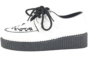 PMUEI Men's Platform Creeper,Flat Wedge Shoes,Rocker Gothic Punk Style Footwear,Vegan Leather and Suede Lace-Up Shoes with D-Ring Eyelets