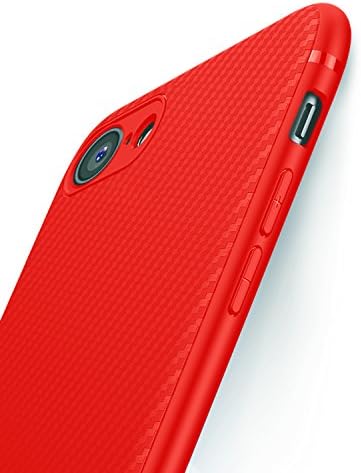 iPhone 7 Case iPhone 8 Case, J Jecent [Carbon Fiber Texture Design] Light ShockProof Brushed Grip Cover Slim Simple Stylish Fully Protective Design Soft TPU Silicone Gel Bumper Case for iPhone 7 (2016 Release) / iPhone 8 4.7 Inch (2017 Release) (Red)
