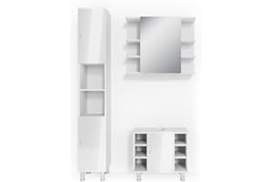 ‎VICCO Vicco Badmöbel-Set Weiß Hochglanz Fynn, bestehend aus Bad Spiegelschrank, Waschbeckenunterschrank, Hochschrank - mit Fächern für Flexible Aufbewahrung