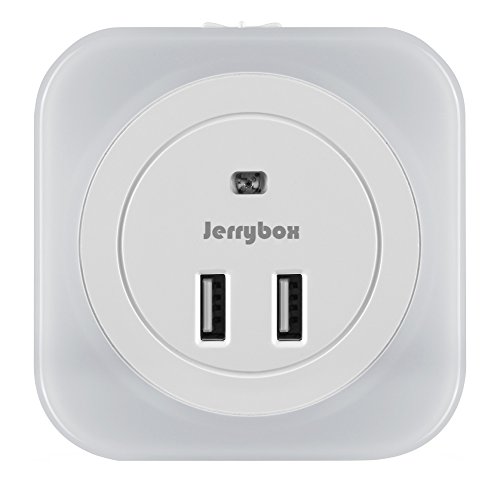 Preisvergleich Produktbild Jerrybox Nachtlicht mit Dämmerungssensor und Zwei USB Anschlüsse LED Energiesparendes Steckdosenlicht mit Dual USB Ladegerät zum Aufladen für Handys, Nachtleucht für Kinderzimmer, Schlafzimmer, Treppenhaus, Flur, Bad, 2800- 3200K, Warmweiß