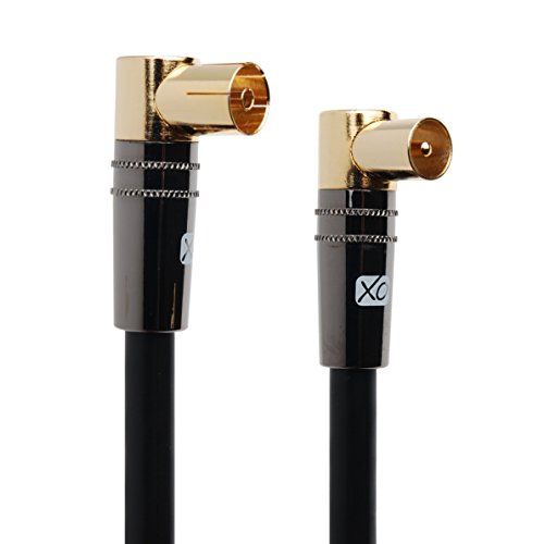 XO Abgewinkeltes Antennenkabel- schwarz – Männlicher Stecker auf weibliche Dose TV Aerial RG6 Coaxial Kabel – 10m - 3