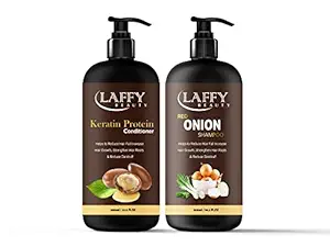 Laffy Keratin Conditioner & Red Onion Shampoo, Black Seed Oil & Pro-Vitamin B5 - No Parabens, Sulphates, Silicones, Color & Peg - 600 ml