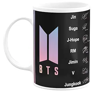TrendoPrint BTS Printed Ceramic Tea, Milk and Coffee Mug/Cup (White, 11 oz, 350ml) Return Gifts for Girls, Kids, Boys & Loving Ones_(BTSMG-02)