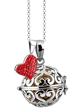 Nenalina Silber Halskette mit Engelsflüsterer Anhänger inkl. Klangkugel und Herz Anhänger | Damen Collier mit...