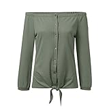 iHENGH Karnevalsaktion Damen Schulterfrei Bell Sleeve Hemd Krawatte Knoten Lässige Frauen Blusen Tops mit Knopf