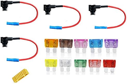 4PCs Standard Blade Fuse Holder 16 AWG Gauge Fuse Holder for Car Boat Truck + 10x Standard Blade Fuse + 1x Blade Fuse Extrator / Puller