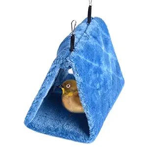 Cdycam Plush Pet Bird Hut Nest Hammock Hanging Cage Warm Nest Happy Snuggle Cave Tent (Medium, Blue)