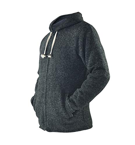 virblatt Herren Wolljacke mit Kapuze Herren Kapuzenjacke Hoody 100% Naturwolle – Winddicht L