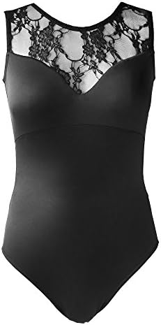 Newdance Women's Ballet Leotard Sweetheart Floral Lace Backless Training Gymnastics Leotard NT17071,Black,SA