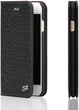 iPhone6/6S Case,Fierre Shann Genuine Leather Case Handmade Wallet Case, Flip Folio Book Cover with Stand Function, Card Slots, for iPhone6/6S with Card Solt(Black)