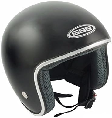 MOTORCYCLE GSB G234 FIBREGLASS MOTORBIKE AND SCOOTER TOURING ADVENTURE ADULT OPEN FACE HELMET RETRO STYLE (BLACK) - L