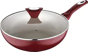 Bergner Forged Aluminium Ceramic Coating Deep Frypan with Glass Lid, 3 Litres