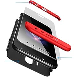 AILZH Funda movil Compatibles para Samsung Galaxy J7 2017 Carcasa+[Cristal Templado] 360 Grados Caja protección de cáscara Dura Anti-Shock Caso Mate Bumper Antichoque Case Cover(Rojo Negro)