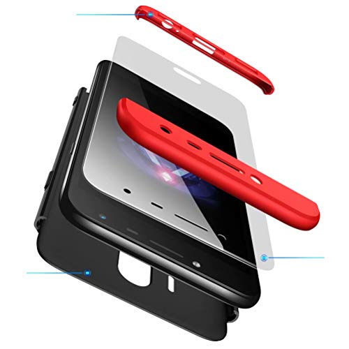 AILZH Funda movil Compatibles para Samsung Galaxy J7 2017 Carcasa+[Cristal Templado] 360 Grados Caja protección de cáscara Dura Anti-Shock Caso Mate Bumper Antichoque Case Cover(Rojo Negro)