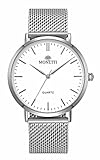 FIA MONETTI Damen Armbanduhr - Silber - Analog Quarz - 36 mm - mit Silber Metalluhrband und einem silbernen Edelmetall-Armband in einer exclusiven Geschenkbox!