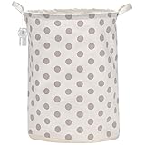 Sea Team 19.7 Large Sized Waterproof Coating Ramie Cotton Fabric Folding Laundry Hamper Bucket Cylindric Burlap Canvas Storage Basket with Stylish Grey Polka Dot Design by Sea Team