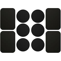 AJOXEL [10 Piezas Láminas Metálicas (6 Redondas y 4 rectangulares) con 3M Adhesivos Muy Finas Reemplazo de Placas de Metal para Soporte Movil Coche Magnético/Soporte iman movil Coche - Negro
