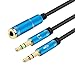 Price comparison product image Headphone Splitter For Computer 3.5mm Female to 2 Dual 3.5mm Male Headphone Mic Audio Y Splitter Cable Smartphone Headset to PC Adapter(Blue)