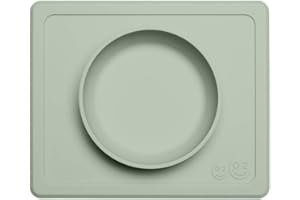 ezpz Mini Bowl (Sage) - 100% Silicone Suction Bowl with Built-in Placemat for Infants + Toddlers - Comes with a Reusable Travel Bag