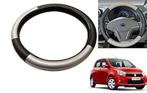 Autofasters Car Ring Type Steering Cover in P.u Leather ( Black, Silver)