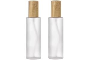UPSTORE 2 x 120 ml transparente Milchglas-Lotion-Pumpflaschen, leer, nachfüllbar, Reise-Toilettenartikel-Behälter, Kosmetik-Pumpspender, Fläschchen mit Kunststoff-Holzmaserung, Deckel für ätherische Öle,