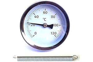 HYDROBIL Hydraulic Temperature Gauge, 63mm Diameter, Spring Clip for 20mm to 30mm Pipes - Max. Temp. 120°C, Great for Utility Water Mains, AC, Central Heating, Hot Water, HVAC, Oil Tanks, & More