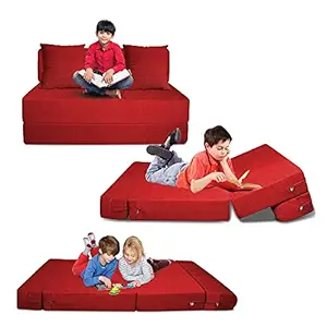 Aart Store Soft Foam Sofa Cum Bed for Kids & Adults 4x6 Two Seater Sleeps & Comfortably Red Color