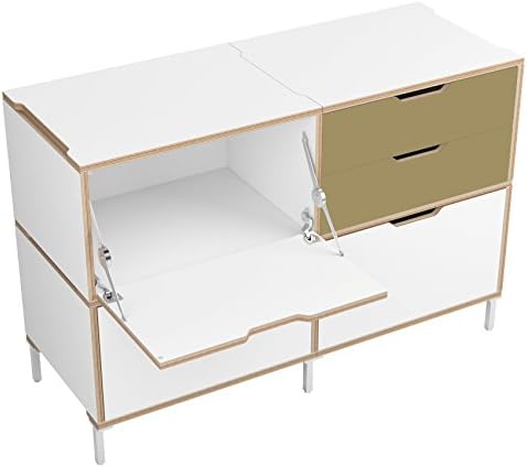 Sylvi Sideboard unit with two White Soft Close Single Drawer, a pair of Mocha Soft Close Half Drawers, and a Mocha Door