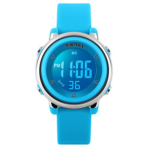 Jungen Mädchen Digitaluhr 7 LED Licht Uhr Sport Wasserfest Armbanduhr,Alarm Chrono Stoppuhr