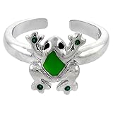 Broche de plata de ley talla infantil anillo de rana, w/verde diseño esmaltado, 0,95 cm (10...