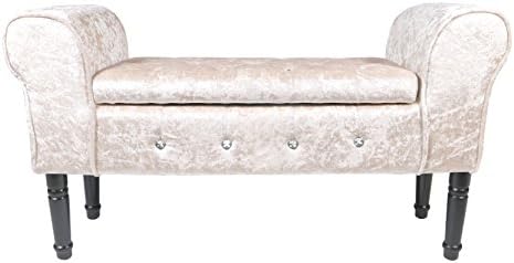 Regular size Chaise Lounge/Longue with Storage Compartment in Crushed Velvet Champagne colour. Easter Spring clean storage solution, Perfect for bedrooms, living rooms and hallways.