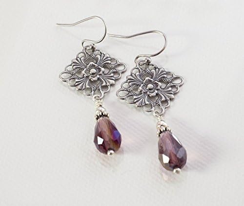 Tudor Drop Earrings with Czech Rose Crystal Beads