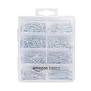 AmazonBasics Hardware Nail Assortment Kit - Includes Finish, Wire, Common, Brad and Picture Hanging Nails, 550-Piece