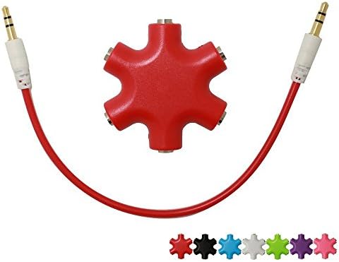 Snowflakes Shape 6-way 3.5mm Stereo Audio Headset Hub Splitter Up to 5 Headphones For iPhone 4 4S 5 5S 6 6Plus iPad iPod Touch Mp3 Mp4 Samsung HTC Blackberry LG Huawei Xiaomi (Red)