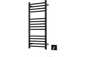 Greened House Black Electric Heated Towel Rail 300mm W x 720 H with Built in Timer Matt Black Energy Efficient