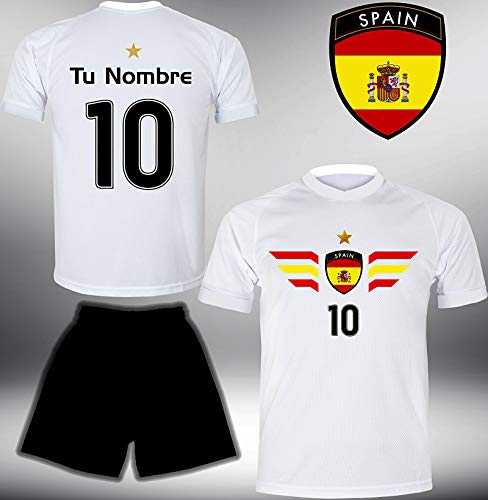 ElevenSports Spanien Trikot Set 2018 mit Hose GRATIS Wunschname + Nummer im EM WM Weiss Typ #ES4th – Geschenke für Kinder Erw. Jungen Baby Fußball T-Shirt Bedrucken Espana