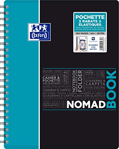 Oxford NomadBook Cahier à Spirales A4+ 160 pages Grands Carreaux Seyès Couverture Polypro Couleur Aléatoire