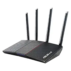 (Renewed) Asus RT-AX55 AX1800 Dual Band WiFi 6 (Black) Router supporting MU-MIMO and OFDMA technology, with AiProtection Classic network security powered by Trend Micro, compatible with ASUS AiMesh WiFi system