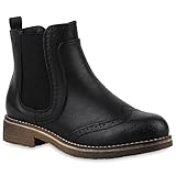  Stiefelparadies Damen Stiefeletten Chelsea Boots Leicht Gefütterte Booties Leder-Optik Schuhe Profilsohle 145832 Schwarz Cabanas 38 Flandell
