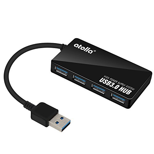 Atolla 4 Port USB 3.0 Hub Ultra Slim Extra Mini USB 3 Extender SuperSpeed Datenübertragung für Handy Apple MacBook Air MacBook Pro Mac Mini iMac MacPro Windows Laptop PC und weiteren USB Geräten(Schwarz)