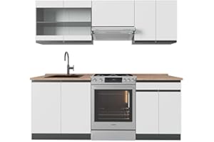 Vicco Mueble de Cocina R-Line, Blanco/Antracita, 200 cm, ET Roble