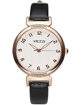 JSDDE Uhren,Elegant Damen Armbanduhr mit Strass XS Slim Rosegold Damenuhr Lederband Analog Quarzuhr Geschenk,Schwarz