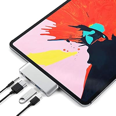 SATECHI Adaptateur Pro Hub Mobile de Type-C avec Chargement USB-C PD, HDMI 4K, Prise de Casque USB 3.0 & 3.5mm - Compatible avec iPad Pro 2018, Microsoft Surface Go et Plus Encore (Argent)