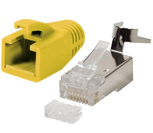 odedo® Lot de 10 Fiche Jaune Cat 7, Cat 7 A, Cat 6 a à sertir pour câble de pose à 8 mm 10 Gbit Ethernet Gigabit Starre ou brins 1.2 mm-1.45 mm Fiche RJ45 Métal blindé flexible avec Passe-fil