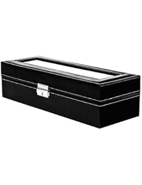 Uhrenaufbewahrungsbox  Lindberg & Sons  B1O61  Schwarz Leder  6 Fächer  Uhrenkissen Weicher Samt  Einzigartiger...