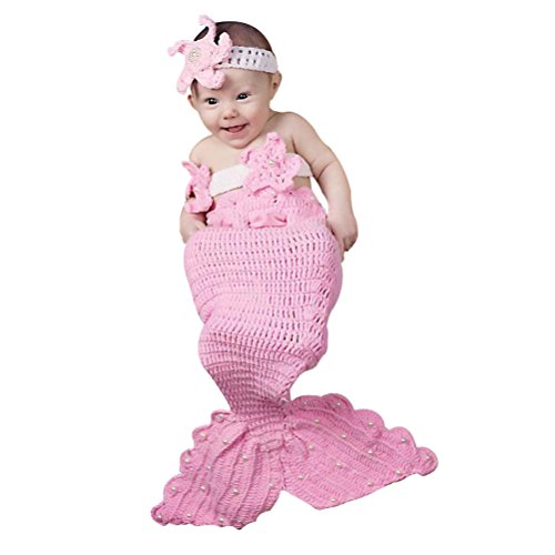 ZAMME Baby Girls' Crochet Mermaid Tail Photo Photography Props Set