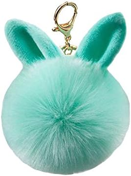 Kissweet Cute Pom Pom Fur Ball Keychain Artificial Rabbit Fur Pendant Key Chain with Clip Handbag Wallet Car Key Ring (Rabbit, Light green)